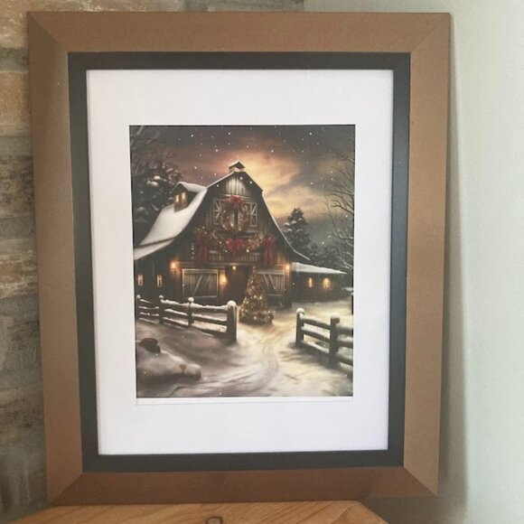 HOLIDAY RUSTIC BARN PRINT MATTED 11x14" - Picture 1 of 2